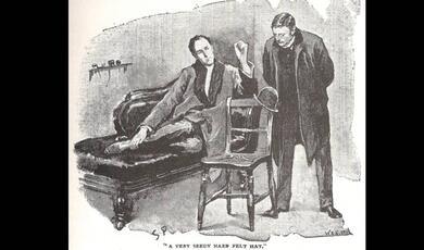an engraving of sherlock holmes and watson