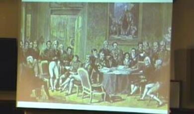 Painting of 19th Century statesmen debating