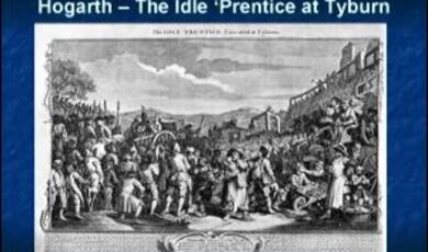 Etched and engraved print depicting public execution at Tyburn