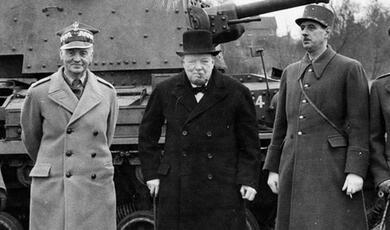 Image of General Wladyslaw Sikorski with Winston Churchill and Charles de Gaulle