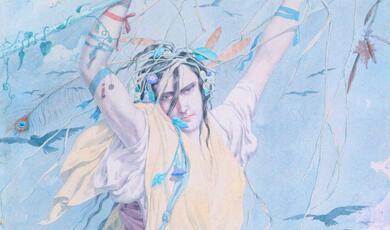 Watercolour of a wild figure, "Sketch of an Idea for Crazy Jane" by Victorian painter Richard Dadd