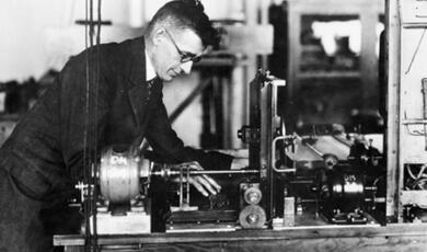 Vannevar Bush Working on Machine in Lab