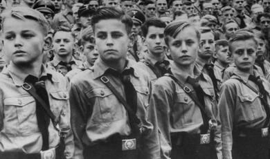 Black and white photograph of members of the Hitler Youth