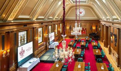 mercers' hall stained glass windows in a green hue
