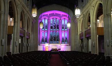 Vaulted wooden ceiling and walls of the Old Library at Guildhall