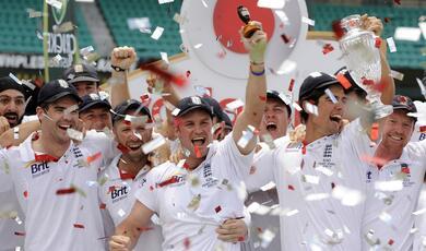 English cricket team celebrating Ashes win