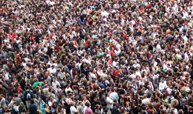 an aerial shot of a large crowd of people