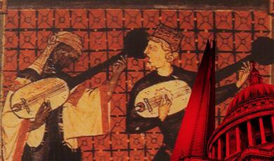 A Muslim and a Christian playing ouds in a miniature from Cantigas de Santa Maria of Alfonso X