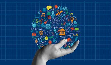 Hand holding ball of subject icons