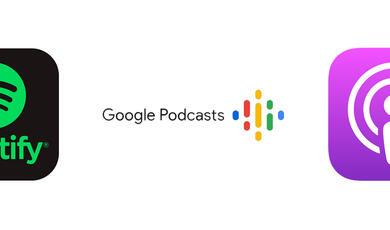 spotify, google and apple podcast logos