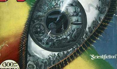 poster of 'Scientifiction, Stories by H.G. Wells, Cecil B White, David H Keller'