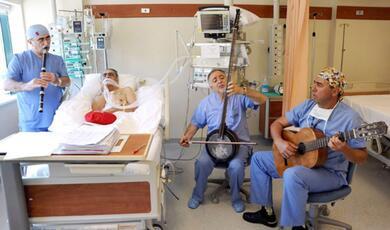 Hospital in Turkey, medical staff playing instruments