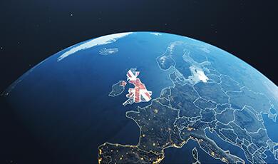 an image of the Earth with the UK covered in a Union Jack flag