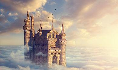 Fairytale castle floating in clouds