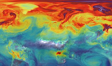 Multicoloured world map showing global over-heating