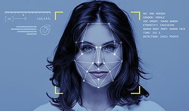 a visualisation of a woman being scanned by an AI system