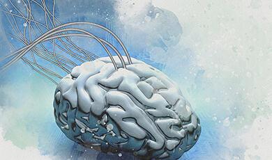 Blue brain with wires going into it