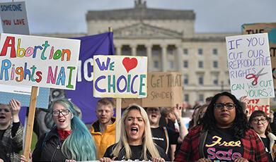 Pro=abortion protesters with placards