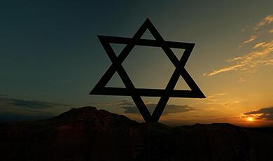 Jewish star against the sunrise