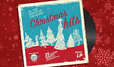 Red, Blue and white, old-fashioned record cover of 'Christmas Hits'