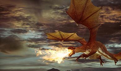 An artists impression of a dragon flying