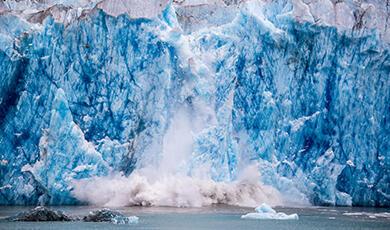 an avalanche of a wall of ice