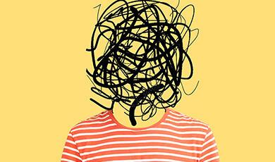 a drawing of a person with a squiggle of lines for a face