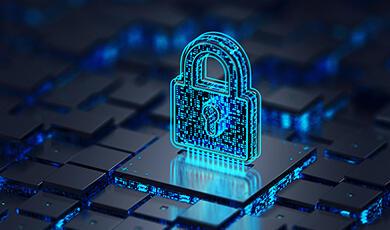 a cgi image of a padlock on computer chips