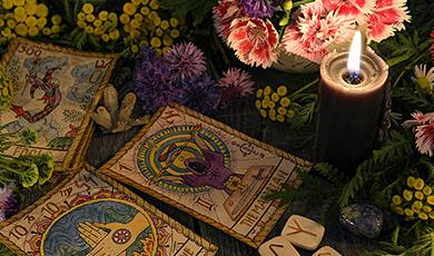 Tarot cards in a candle