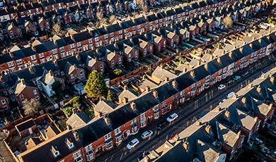 Rows of terraced housing from above