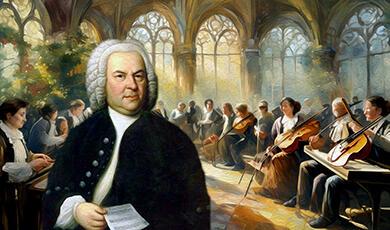 Bach with backdrop of chamber orchestra