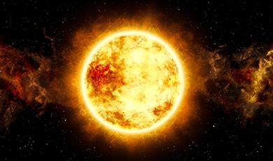 Glowing sun in space