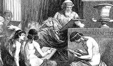 Etching of Greek scribes