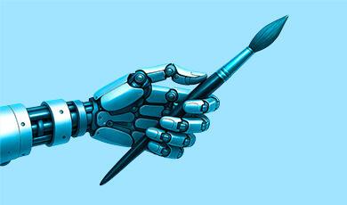 robot hand holding paintbrush