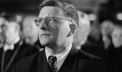 black and white photograph of Shostakovich