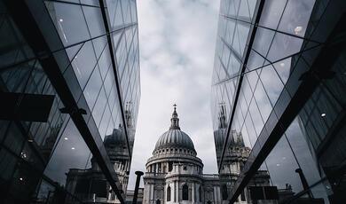 St Paul's seen from glass lined building