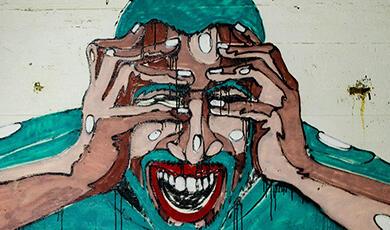 Mural of stressed man