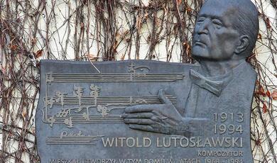 Plaque commemorating Lutoslawski showing his visage