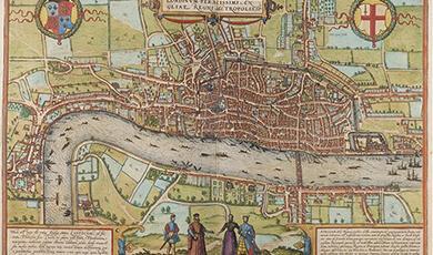 Map of London prior to 1561 by Georg Braun and Frans Hogenberg in "Civitates Orbis Terrarum"