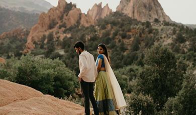 Couple in front of mountains