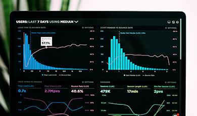 Financial graphs on screen