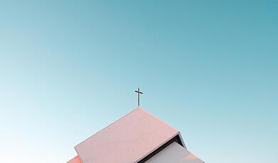 Church roof with cross on far end