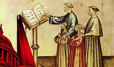 Tacuina sanitatis (XIV century) 4-aspects of daily life, singing in the church, Sani notebook