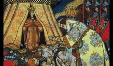 Tsar Dadon Before the Shemakha Queen, book illustration