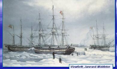 Viewforth, Jane and Middleton beset in ice: 1836. Thomas Binks. Hull Maritime Museum
