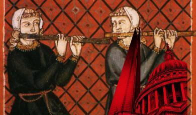 medieval figures playing flutes
