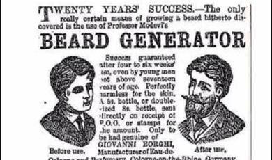 A Victorian newspaper advert for a 'beard generator'