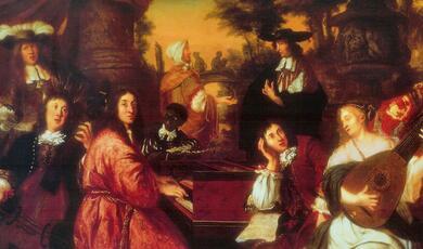 Johannes Voorhout painting: Domestic Music Scene including Dieterich Buxtehude playing the viola da gamba