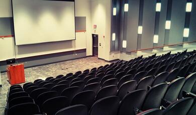a photograph of an empty lecture theatre