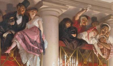 The Opera Ball - raucous crowd on a balcony,1866